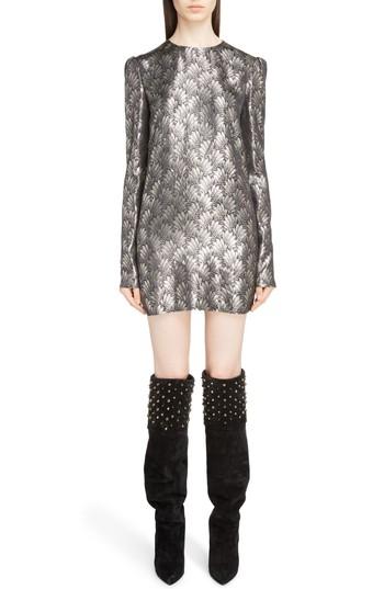 Women's Saint Laurent Metallic Jacquard Shift Dress Us / 36 Fr - Black