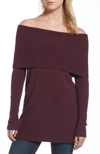 Women's Halogen Convertible Neckline Sweater - Burgundy