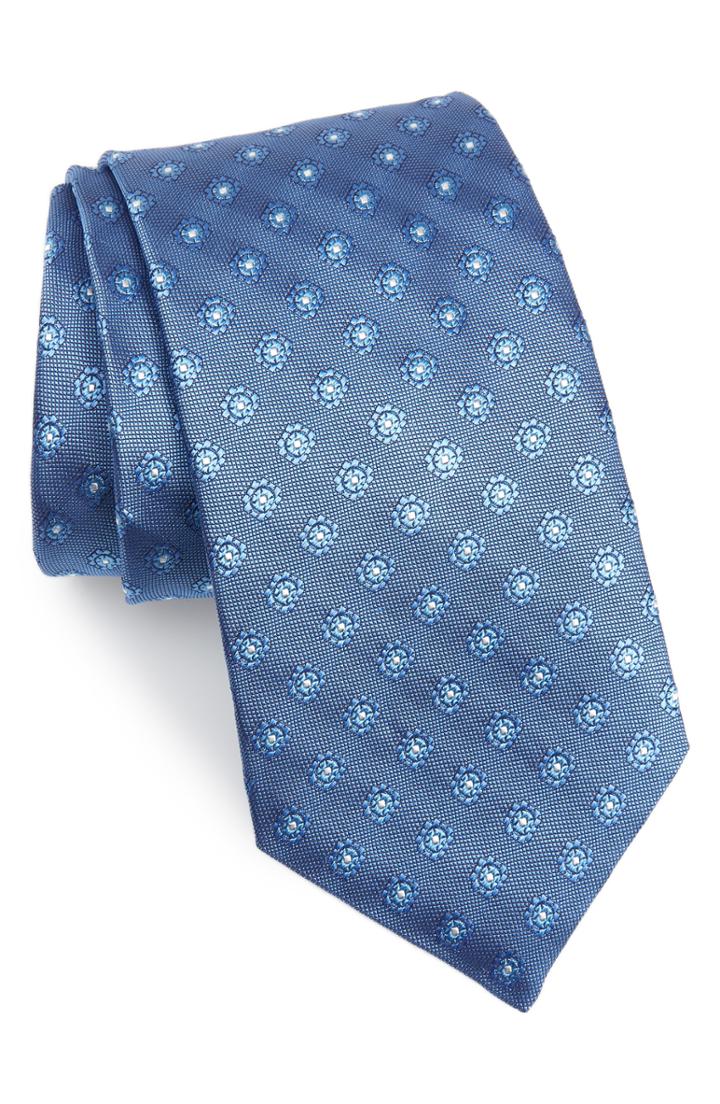 Men's David Donahue Flower Medallion Silk Tie, Size - Blue