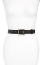 Women's Givenchy Flat Shiny Buckle Grained Leather Belt - Black