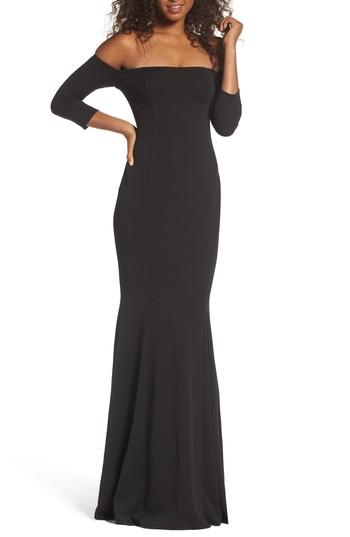 Women's Katie May Brentwood Three-quarter Sleeve Off The Shoulder Gown - Black