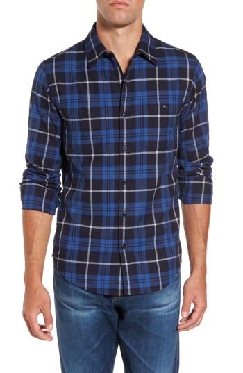 Men's Bonobos Slim Fit Plaid Flannel Sport Shirt, Size - Blue