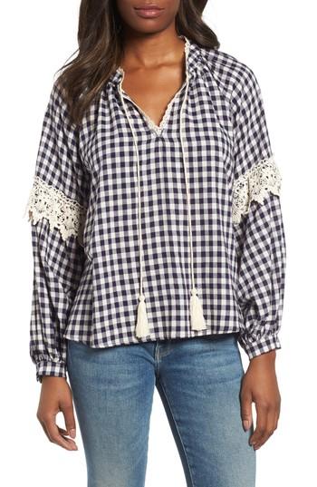 Women's Everleigh Gingham Check Peasant Top - Blue