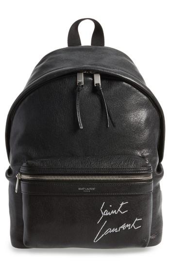 Saint Laurent City Mini Logo Embroidered Backpack - Black