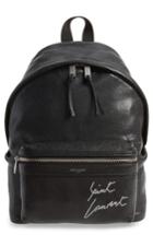 Saint Laurent City Mini Logo Embroidered Backpack - Black