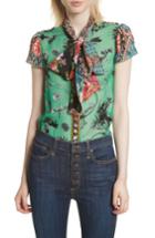 Women's Alice + Olivia Bow Neck Mixed Print Blouse - Green