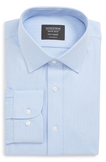 Men's Nordstrom Men's Shop Tech-smart Traditional Fit Stretch Herringbone Dress Shirt .5 - 32/33 - Blue