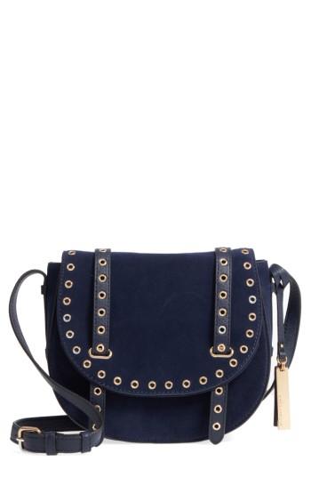 Vince Camuto Areli Suede & Leather Crossbody Saddle Bag - Blue