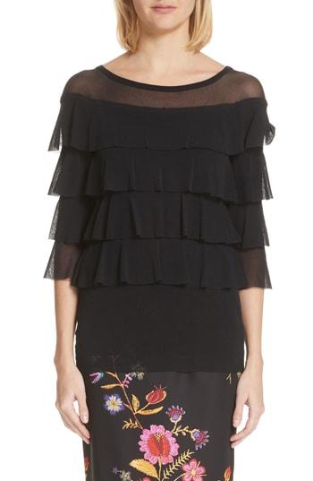Women's Fuzzi Illusion Neck Ruffle Tulle Top - Black