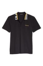 Men's Versace First Line Check Collar Pique Polo, Size - Black