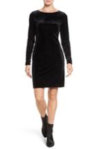 Women's Vince Camuto Ruched Sleeve Sparkle Velvet Dress, Size - Black