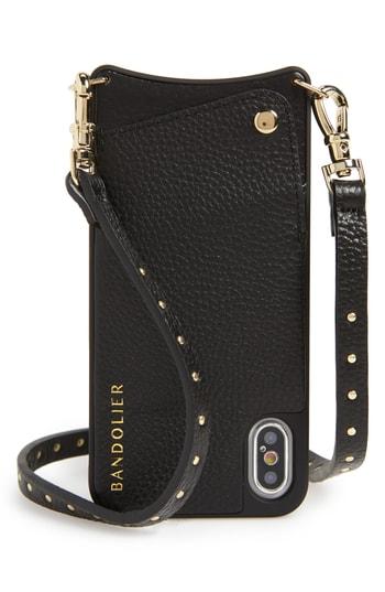Bandolier Nicole Pebbled Leather Iphone X Crossbody Case - Black