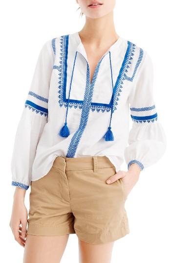 Women's J.crew Embroidered Linen & Cotton Top