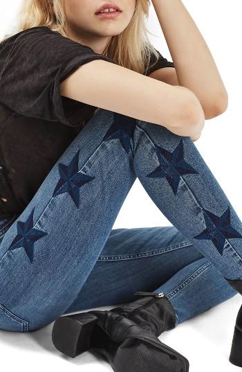 Women's Topshop Jamie Star Embroidered Skinny Jeans