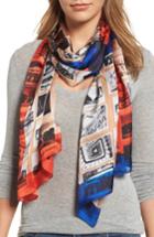 Women's Vince Camuto Paris Attic Photographs Silk Scarf, Size - Blue