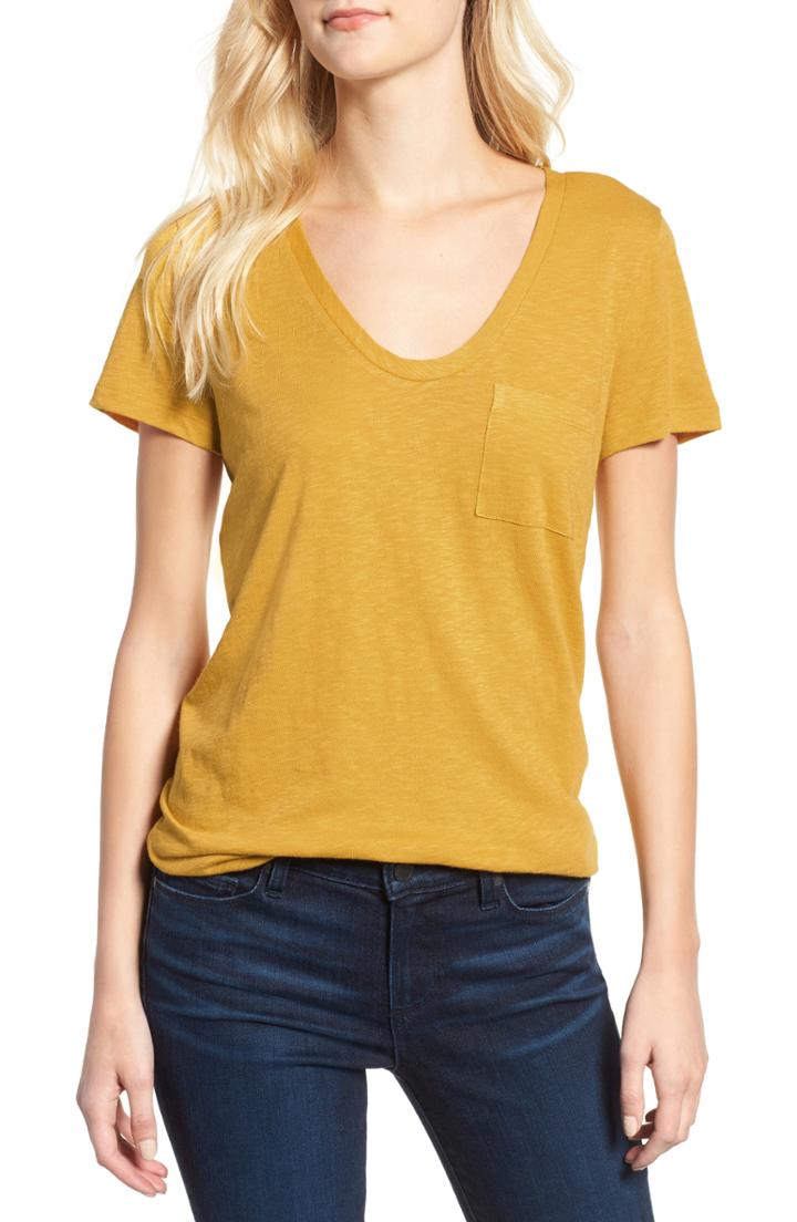 Petite Women's Caslon Short Sleeve Cotton Blend Tee, Size P - Yellow