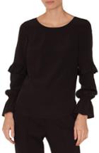 Women's Akris Punto Ruffle Sleeve Silk Blouse - Black