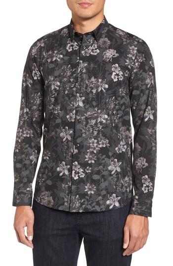 Men's Ted Baker Konkord Slim Fit Floral Print Sport Shirt (s) - Black