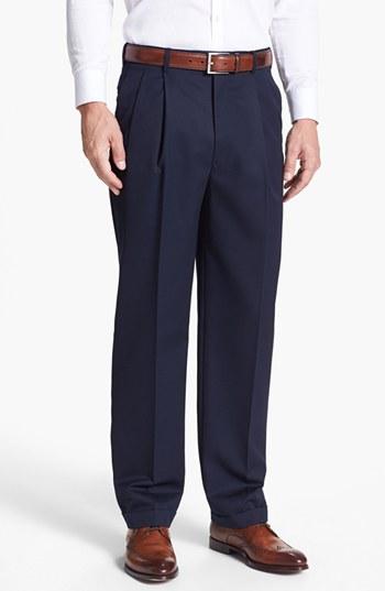 Men's Jb Britches Pleated Super 100s Worsted Wool Trousers R - Blue