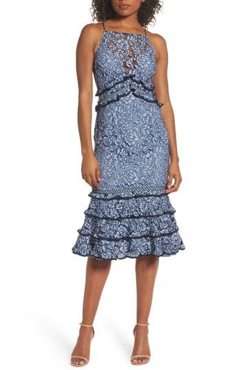 Women's Keepsake The Label Catch Me Ruffle Lace Sheath Dress - Blue