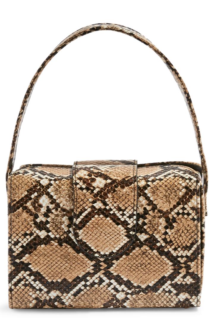 Topshop Snake Embossed Faux Leather Handbag - Beige
