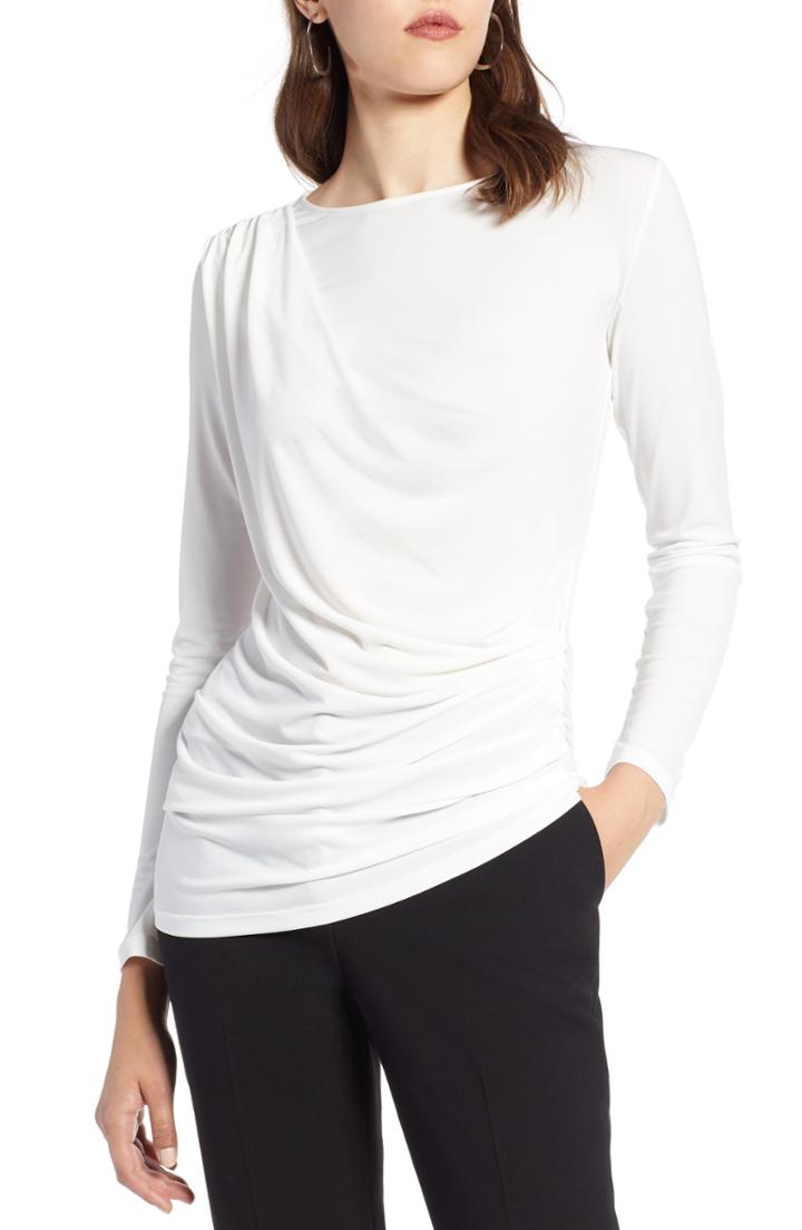 Women's Halogen Drape Front Jersey Top, Size - Ivory