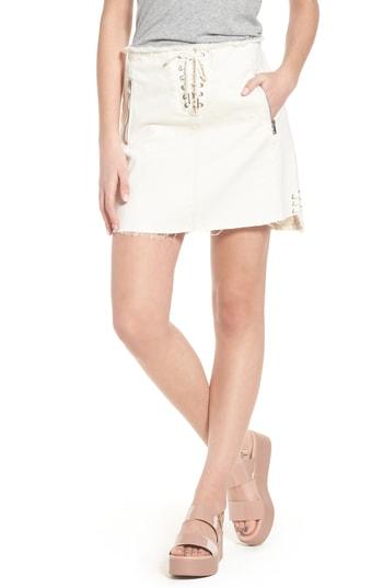 Women's Blanknyc Neutral Ground Lace-up Denim Miniskirt - Ivory