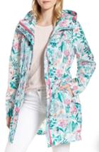 Women's Joules Right As Rain Packable Print Hooded Raincoat - White