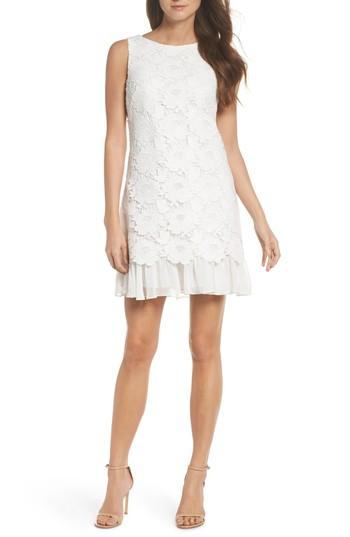 Women's Eliza J Lace Ruffle Hem Sheath Dress - Ivory