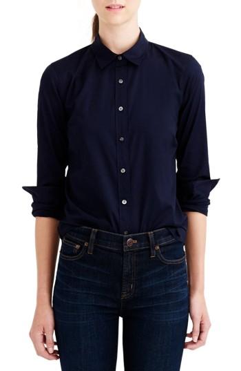 Women's J.crew Stretch Perfect Shirt, Size - Blue