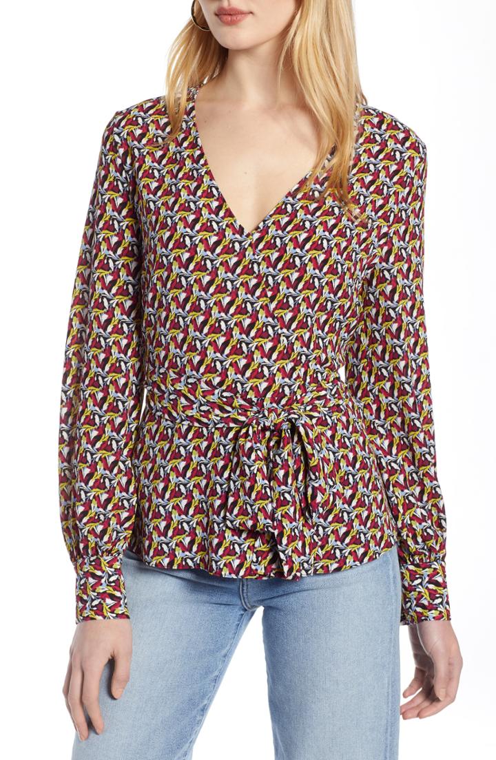 Petite Women's Halogen Faux Wrap Top, Size P - Black