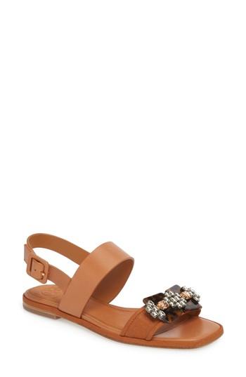 Women's Tory Burch Delaney Embellished Double Strap Sandal M - Brown