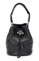 Kara Baby Drawcord Leather Bucket Bag - Black