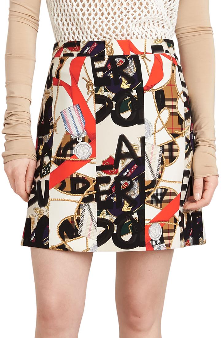 Women's Burberry Stanforth Graffiti Archive Print Silk & Wool Skirt Us / 40 It - Ivory