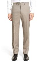 Men's Santorelli Flat Front Check Wool Trousers - Beige