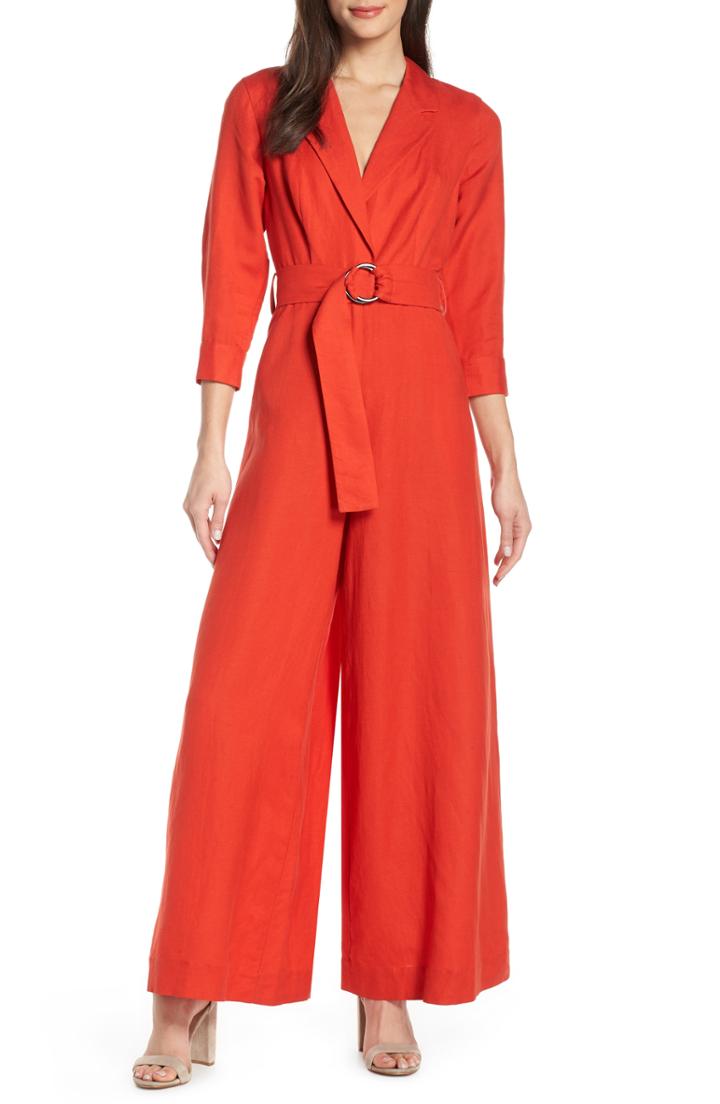 Women's Fame And Partners Lianna Belted Waist Jumpsuit - Orange