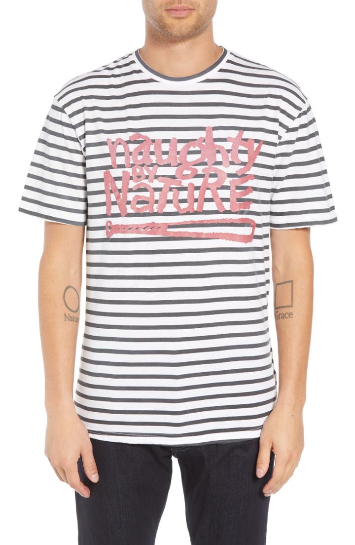 Men's Elevenparis Naughty By Nature Striped Graphic T-shirt - White