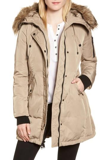 Women's Bcbgeneration Waterproof Snorkel Parka With Faux Fur Trim - Beige