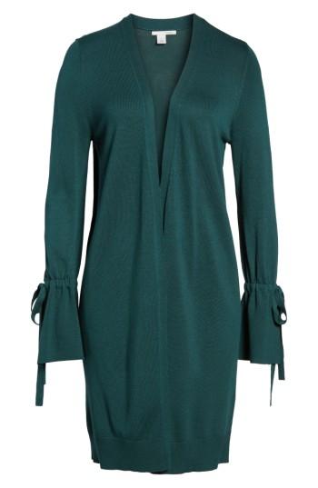 Women's Halogen Lightweight Tie Sleeve Cardigan - Green