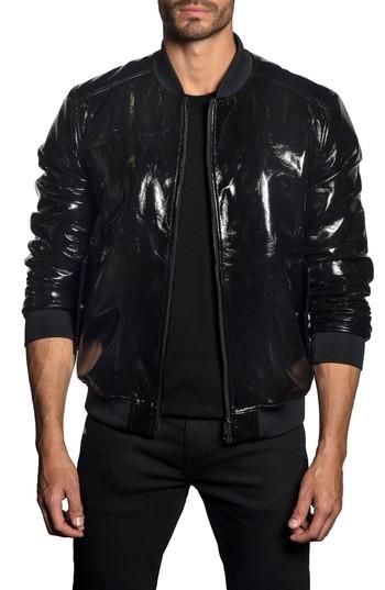 Men's Jared Lang Trim Fit Shiny Black Bomber Jacket - Black