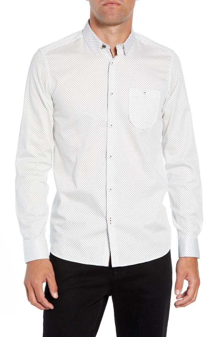 Men's Ted Baker London Waterloo Trim Fit Geo Print Sport Shirt (m) - White