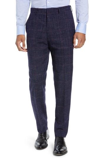 Men's Boss Pirko Flat Front Plaid Wool Blend Trousers R - Blue
