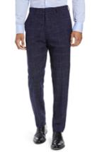 Men's Boss Pirko Flat Front Plaid Wool Blend Trousers R - Blue