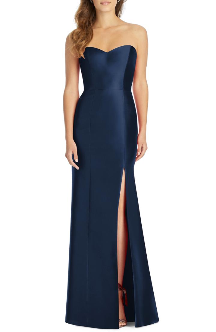 Women's Alfred Sung Sateen Twill Strapless Trumpet Gown - Blue