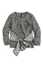 Women's J.crew Pebble Print Tie Front Silk Top - Black
