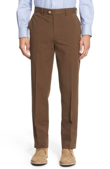 Men's Bensol Trim Fit Stretch Cotton Ottoman Trousers - Brown