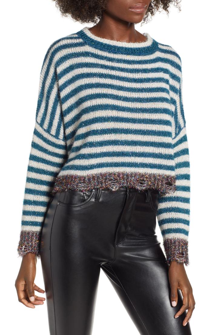 Women's Prima Tinsel Striped Sweater - Blue