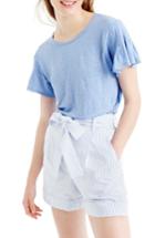 Women's J.crew Linen Flutter Sleeve Tee, Size - Blue