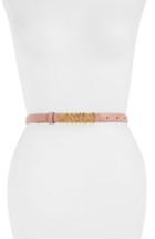 Women's Moschino Logo Plate Skinny Leather Belt - Red/ Brushed Gold