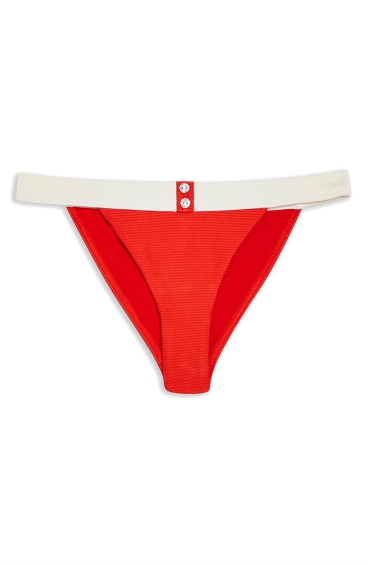 Women's Topshop Button Ribbed Tanga Bikini Bottoms Us (fits Like 0) - Red